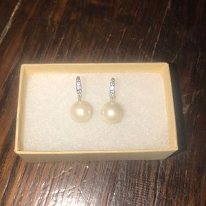 Faux Pearl Silver Drop Earrings